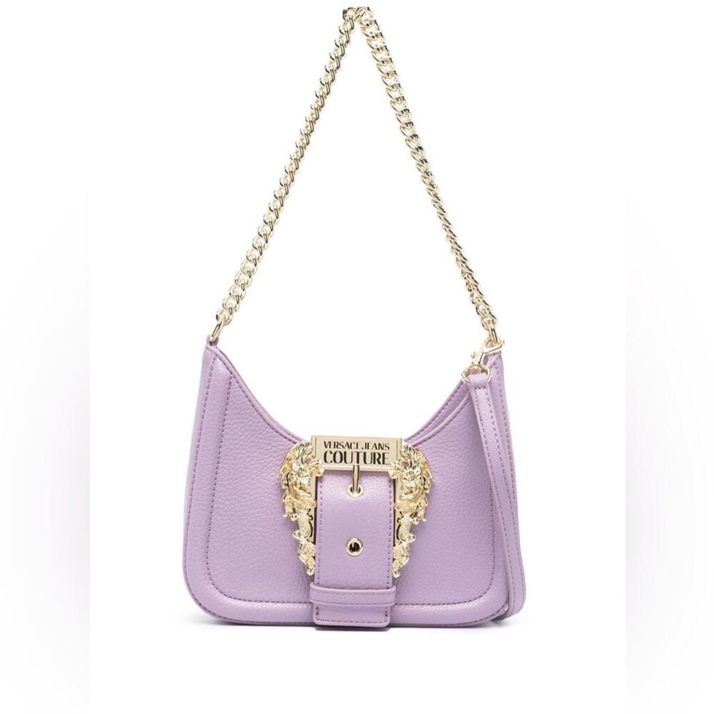 Versace Jeans Couture Lilac Shoulder Bag Gold Logo Buckle Chain Strap NWT